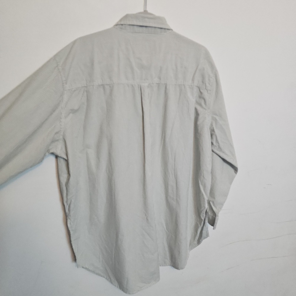 American Eagle Oversized Striped Sage Green Button up Shirt Large Resort Cotton - Picture 8 of 11